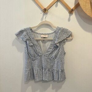 Universal Thread Black and White Ruffled Flutter Sleeve Blouse